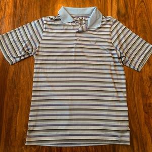 Oakley Mens Polo Shirt Small Blue Short Sleeve Striped Polyester Logo Golf